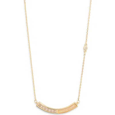 Nordstrom Rack Cubic Zirconia & Mother-of-pearl Bar Necklace In Gold