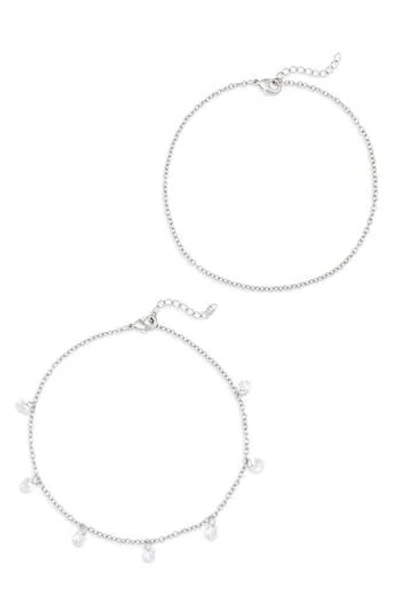 Nordstrom Rack Cubic Zirconia Charm Anklet In Silver