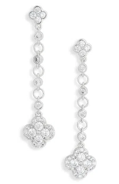 Nordstrom Rack Cubic Zirconia Clover Linear Drop Earrings In Silver