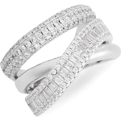 Nordstrom Rack Cubic Zirconia Crisscross Band Ring In Silver