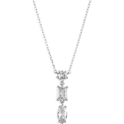 Nordstrom Rack Cubic Zirconia Drop Pendant Necklace In Clear- Silver
