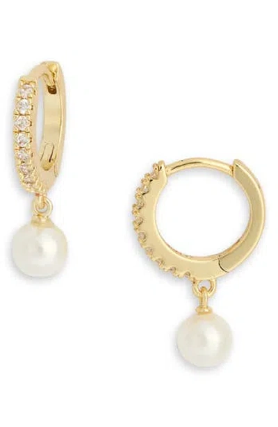 Nordstrom Rack Cubic Zirconia Faux Pearl Drop Huggie Hoop Earrings In Pink