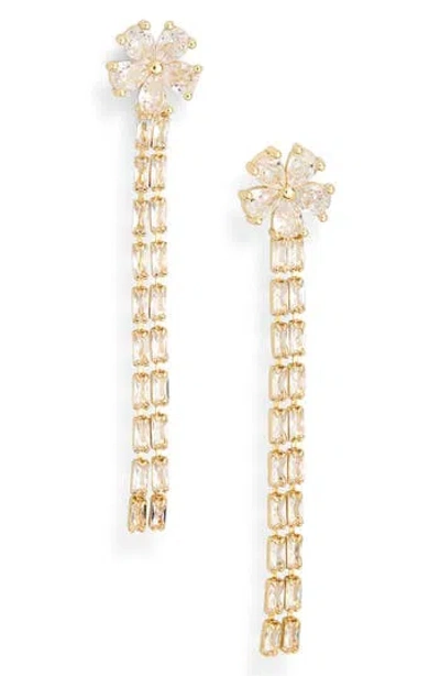 Nordstrom Rack Cubic Zirconia Flower Linear Drop Earrings In Gold