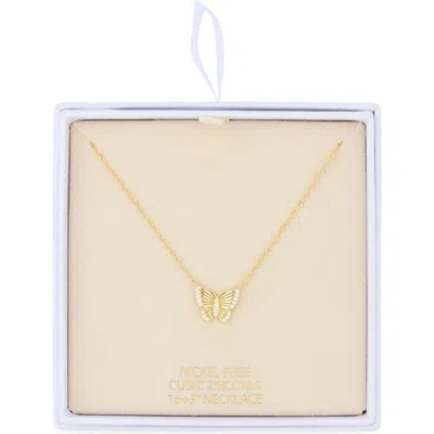 Nordstrom Rack Cubic Zirconia Fluted Butterfly Pendant Necklace In Gold