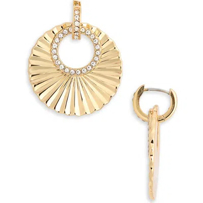 Nordstrom Rack Cubic Zirconia Fluted Disc Drop Earrings In Clear- Gold Tone