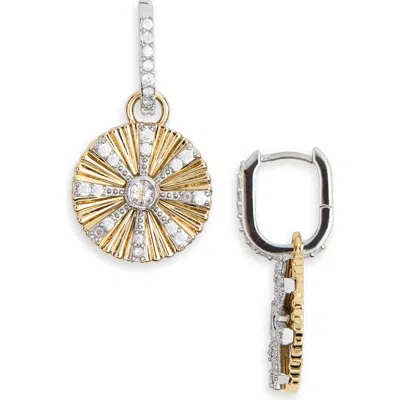 Nordstrom Rack Cubic Zirconia Fluted Drop Hoop Earrings In Clear- Two Tone
