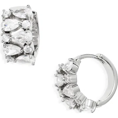 Nordstrom Rack Cubic Zirconia Huggie Hoop Earrings In Clear- Silver