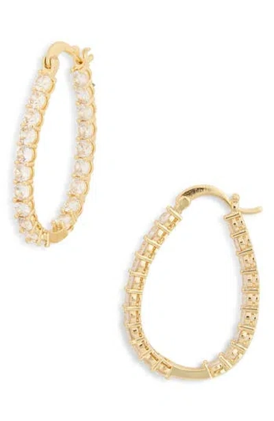 Nordstrom Rack Cubic Zirconia Inside Out Oval Hoop Earrings In Gold