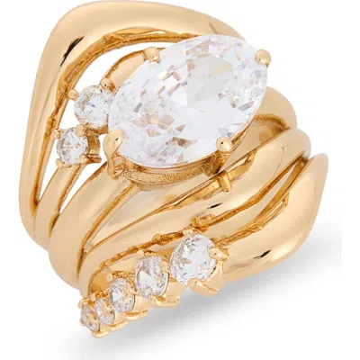 Nordstrom Rack Cubic Zirconia Openwork Statement Ring In Clear- Gold