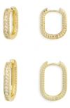 Nordstrom Rack Cubic Zirconia Pavè Ridged Oval Hoop Earrings In Gold