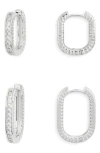 Nordstrom Rack Cubic Zirconia Pavè Ridged Oval Hoop Earrings In Metallic