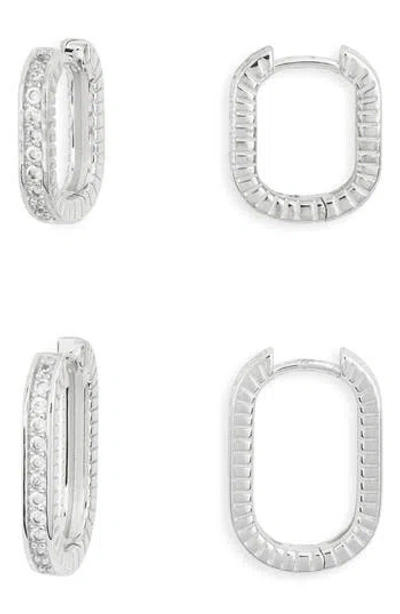 Nordstrom Rack Cubic Zirconia Pavè Ridged Oval Hoop Earrings In Metallic