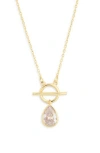 Nordstrom Rack Cubic Zirconia Pear Toggle Pendant Necklace In Gold