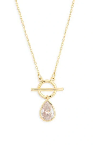 Nordstrom Rack Cubic Zirconia Pear Toggle Pendant Necklace In Gold