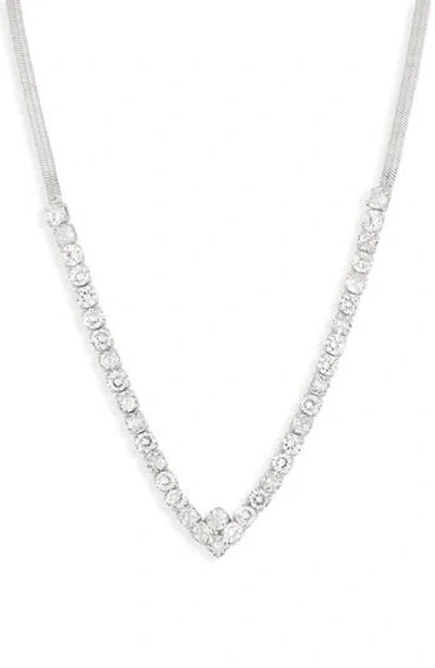 Nordstrom Rack Cubic Zirconia V-shape Collar Necklace In Silver