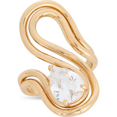 Nordstrom Rack Cubic Zirconia Wavy Statement Ring In Clear- Gold