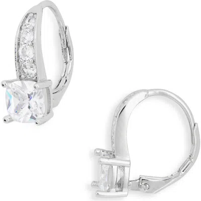 Nordstrom Rack Cushion Cut Cubic Zirconia Hoop Earrings In Silver