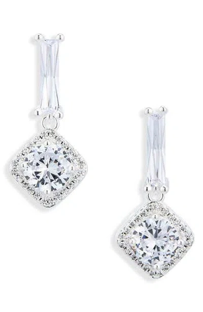 Nordstrom Rack Cushion Halo Cubic Zirconia Drop Earrings In Silver