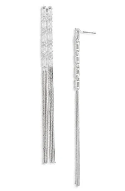 Nordstrom Rack Cz Baguette Tassel Drop Earrings In Silver