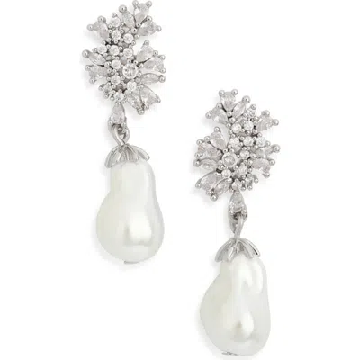 Nordstrom Rack Cz Cluster & Faux Pearl Drop Earrings In Multi