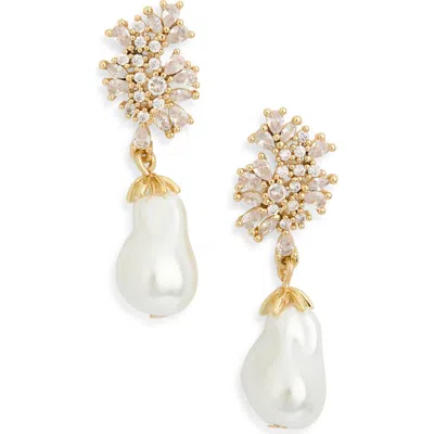 Nordstrom Rack Cz Cluster & Faux Pearl Drop Earrings