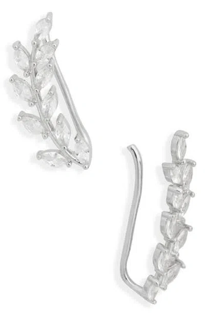 Nordstrom Rack Cz Leaf Climber Earrings In Silver