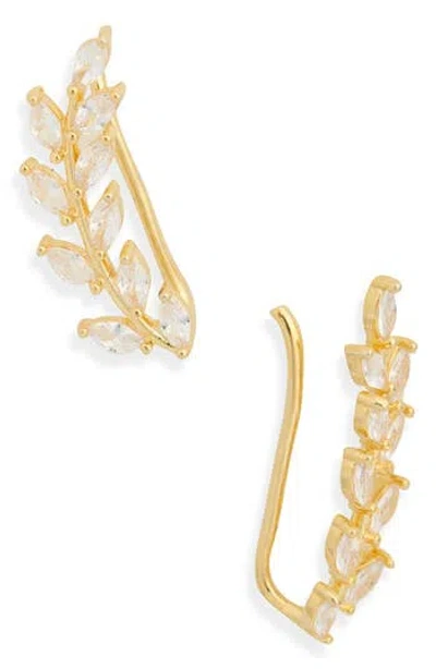 Nordstrom Rack Cz Leaf Climber Earrings In Gold