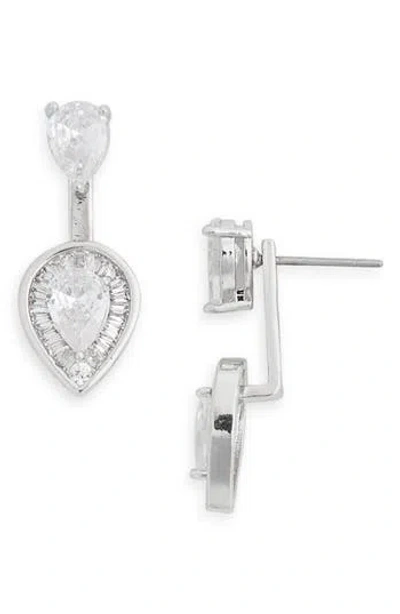 Nordstrom Rack Cz Pear Jacket Stud Earrings In Silver