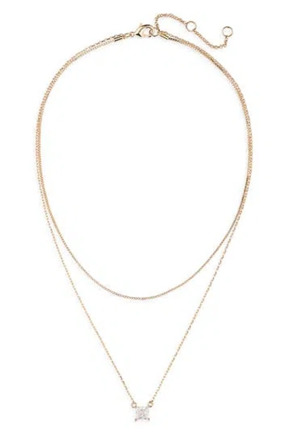 Nordstrom Rack Cz Pendant Layered Chain Necklace In Gold