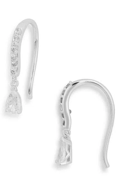 Nordstrom Rack Dainty Teardrop Pavé Fish Hook Earrings In Silver