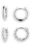 Nordstrom Rack Demi Fine 2-pack Assorted Huggie Hoop Earrings In Silver