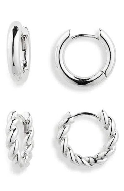 Nordstrom Rack Demi Fine 2-pack Assorted Huggie Hoop Earrings In Metallic