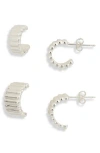 Nordstrom Rack Demi Fine 2-pack Ridged Hoop Earrings In Silver