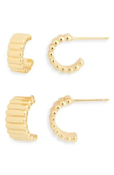 Nordstrom Rack Demi Fine 2-pack Ridged Hoop Earrings In Gold