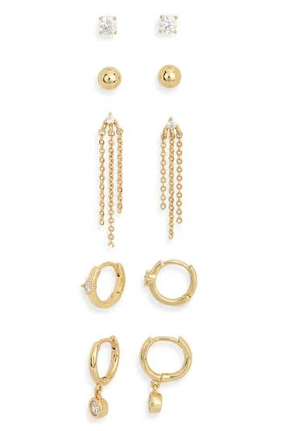 Nordstrom Rack Demi-fine 5-pack Assorted Everyday Essential Earrings In Gold