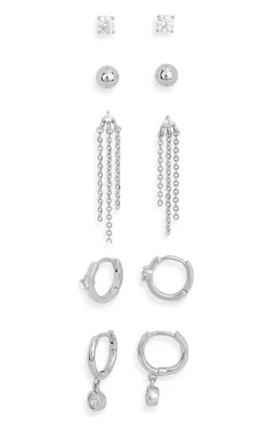 Nordstrom Rack Demi-fine 5-pack Assorted Everyday Essential Earrings In Silver
