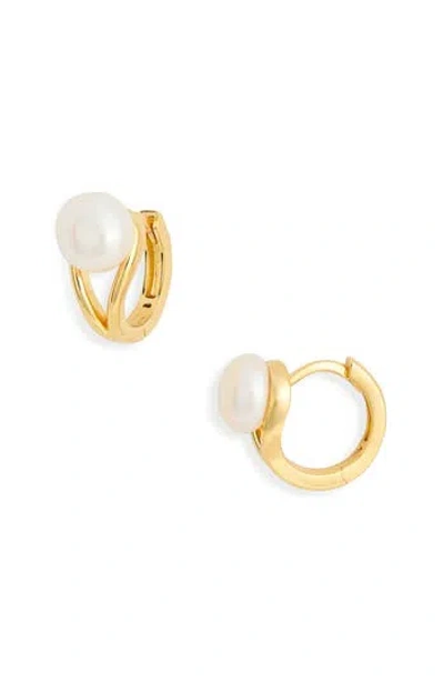 Nordstrom Rack Demi-fine Faux Pearl Huggie Hoop Earrings In Gold