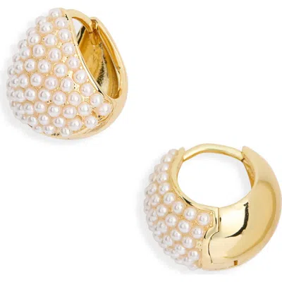 Nordstrom Rack Demi Fine Faux Pearl Huggie Hoop Earrings In White- Gold