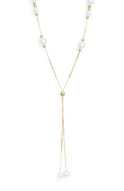 Nordstrom Rack Demi Fine Faux Pearl Lariat Necklace In Gold