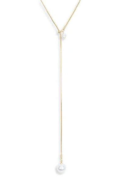 Nordstrom Rack Demi Fine Faux Pearl Lariat Y-necklace In Gold