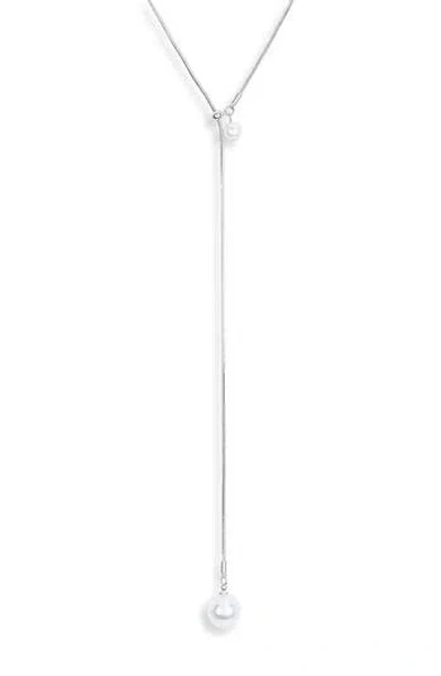 Nordstrom Rack Demi Fine Faux Pearl Lariat Y-necklace In Silver