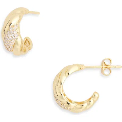 Nordstrom Rack Demi Fine Pavé Cubic Zirconia Textured Hoop Earrings In Gold