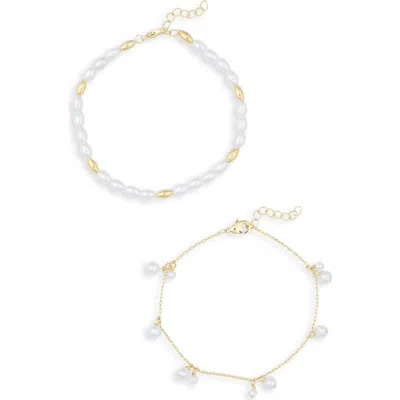 Nordstrom Rack Demi Fine Set Of 2 Faux Pearl Charm & Beaded Bracelets In Multi
