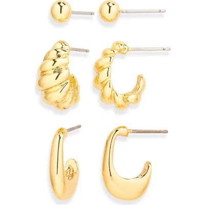 Nordstrom Rack Demi Fine Set Of 3 Ball Stud & Huggie Hoop Earrings In Gold