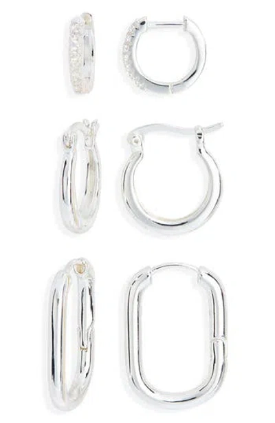 Nordstrom Rack Demi Fine Set Of 3 Cubic Zirconia Huggie Hoop Earrings In Metallic