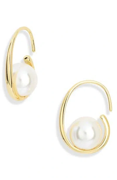 Nordstrom Rack Demi-fine Imitation Pearl J Hoop Earrings In Gold
