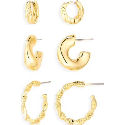 Nordstrom Rack Demi-fine Pack Of 3 Assorted Hoop Earrings In Gold