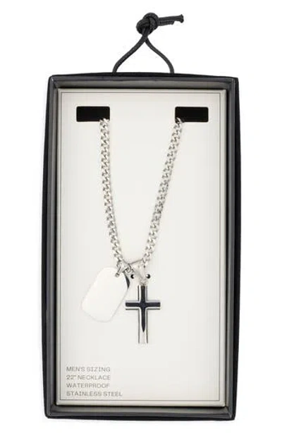 Nordstrom Rack Dog Tag & Cross Necklace In Silver