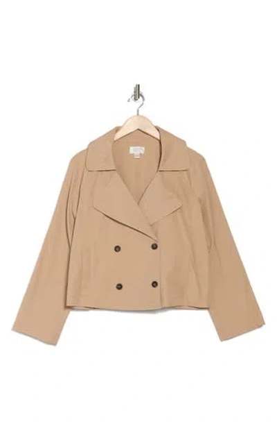 Nordstrom Rack Double Breasted Crop Trench Coat In Tan Sesame