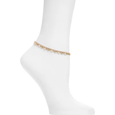Nordstrom Rack Double Layer Cz & Faux Pearl Anklet In Clear- White- Gold